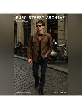 Euro Trash Real Leather Blazer Jacket Vintage 2000s Brown Distressed Moto Style
